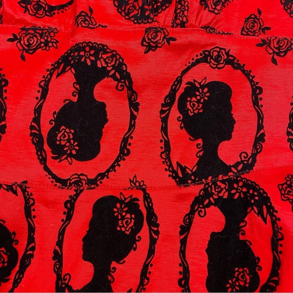 ModCloth X JawBreaker Velveteen Retro Pinup Rockabilly Cameo Midi Dress Red - Picture 5 of 13